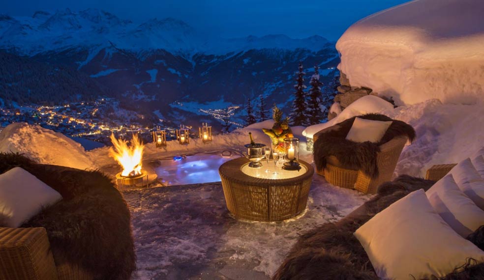 The hot tub at Infinity Lodge in Chamonix, surely with one of the best aspects in the Alps