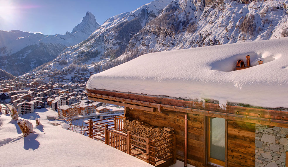 Chalet Maurice in Zermatt, commanding views over the village and of the Matterhorn beyond