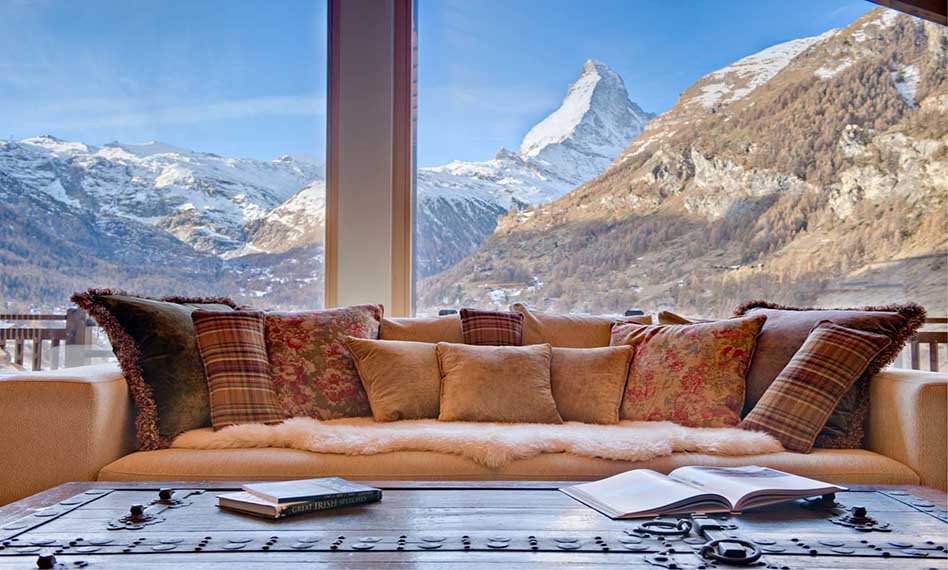 The stunning view from the lounge in Chalet Grace