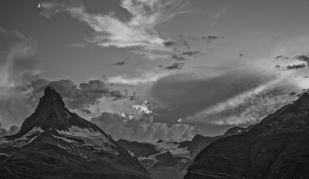 A dramatic sky broods above the iconic Matterhorn, in Zermatt, Switzerland